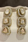 Shop_Prestones_Gold Plated Stones Three Tier Geometric Polki Drop Earrings _at_Aza_Fashions