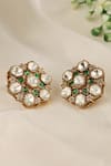 Buy Prestones Gold Plated Stones, Crystals, Uncut Polki And Emerald Teardrop Stud Earrings at Aza Fashions Buy_Prestones_Gold Plated Stones, Crystals, Uncut Polki And Emerald Teardrop Stud Earrings _at_Aza_Fashions