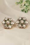 Prestones Gold Plated Stones, Crystals, Uncut Polki And Emerald Teardrop Stud Earrings Online at Aza Fashions Prestones_Gold Plated Stones, Crystals, Uncut Polki And Emerald Teardrop Stud Earrings _Online_at_Aza_Fashions