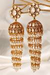 Shop Prestones Gold Plated Pearls, Stones Polki Jhumka Cascading Danglers at Aza Fashions Shop_Prestones_Gold Plated Pearls, Stones Polki Jhumka Cascading Danglers _at_Aza_Fashions