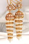 Prestones Gold Plated Pearls, Stones Polki Jhumka Cascading Danglers Online at Aza Fashions Prestones_Gold Plated Pearls, Stones Polki Jhumka Cascading Danglers _Online_at_Aza_Fashions