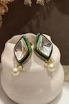 Buy_Prestones_White Stones, Pearls Uncut Polki Enamel Drop Earrings _Online_at_Aza_Fashions