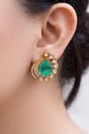 Buy_Prestones_Green Stones, Zari Pear Shaped Polki Zircon Stud Earrings _at_Aza_Fashions