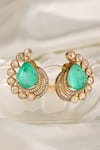Shop_Prestones_Green Stones, Zari Pear Shaped Polki Zircon Stud Earrings _at_Aza_Fashions