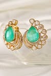 Prestones_Green Stones, Zari Pear Shaped Polki Zircon Stud Earrings _Online_at_Aza_Fashions