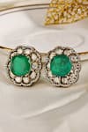 Prestones_Green Gemstones, Stones, Faux Emerald Polki Floral Cluster Stud Earrings _Online_at_Aza_Fashions