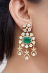 Buy_Prestones_Gold Plated Gemstones, Stones, Crystals Chandbali Emerald Polki Zircon Danglers _at_Aza_Fashions