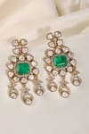 Shop_Prestones_Gold Plated Gemstones, Stones, Crystals Chandbali Emerald Polki Zircon Danglers _at_Aza_Fashions