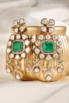Prestones_Gold Plated Gemstones, Stones, Crystals Chandbali Emerald Polki Zircon Danglers _Online_at_Aza_Fashions