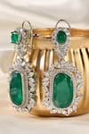 Shop_Prestones_Green Stones, Crystals Emerald Zircon Halo Danglers And Drops _at_Aza_Fashions