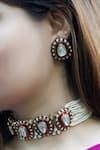 Buy_Prestones_Red Pearls, Stones, Crystals Rajwada Polki Motif Multi-strand Necklace Set _at_Aza_Fashions