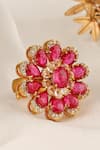 Shop_Prestones_Pink Gemstones, Crystals Ruby Zircon Flower Ring _at_Aza_Fashions