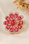 Prestones_Pink Gemstones, Crystals Ruby Zircon Flower Ring _Online_at_Aza_Fashions