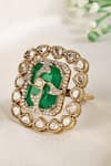 Buy_Prestones_Gold Plated Gemstones, Stones, Faux Diamonds, Emerald Polki Petal Border Ring _at_Aza_Fashions