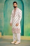 Shop_Millionaire_Off White Linen, Satin Embroidery Kurta Salwar Set _at_Aza_Fashions
