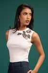 Style Junkiie Off White Cotton Beads, Sequins, Foil Printing Round Neck Spotted Tank Top Online at Aza Fashions Style Junkiie_Off White Cotton Beads, Sequins, Foil Printing Round Neck Spotted Tank Top _Online_at_Aza_Fashions