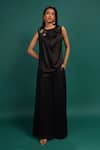 Style Junkiie_Black Polyester, Satin Sequins, Beads, Foil Printing Ebony Spotted Draped Top _Online_at_Aza_Fashions