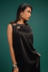 Buy_Style Junkiie_Black Polyester, Satin Sequins, Beads, Foil Printing Ebony Spotted Draped Top _at_Aza_Fashions