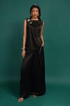Shop_Style Junkiie_Black Polyester, Satin Sequins, Beads, Foil Printing Ebony Spotted Draped Top _Online_at_Aza_Fashions