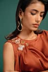 Shop_Style Junkiie_Rust Polyester, Satin Embroidery, Sequins, Beads, Foil Spotted Draped Top _Online_at_Aza_Fashions