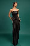 Style Junkiie_Black Satin, Polyester Sequins, Beads, Mirrors, Embroidery Ebony Work Corset _Online_at_Aza_Fashions