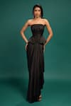 Shop_Style Junkiie_Black Satin, Polyester Sequins, Beads, Mirrors, Embroidery Ebony Work Corset _Online_at_Aza_Fashions