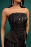 Style Junkiie_Black Satin, Polyester Sequins, Beads, Mirrors, Embroidery Ebony Work Corset _at_Aza_Fashions