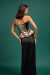 Shop_Style Junkiie_Gold Satin, Polyester Foil Printing Bandeau Neck Ebony Metal Corset _at_Aza_Fashions