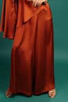 Style Junkiie_Rust Polyester, Satin Beads, Sequins, Foil Printing Spotted Draped Cape Jumpsuit _Online_at_Aza_Fashions