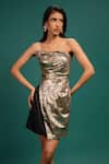 Buy_Style Junkiie_Gold Polyester, Satin Foil Printing Asymmetric Ebony Metal Corset Dress _at_Aza_Fashions