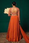 Shop_Niloufer By Aasif Ally_Orange Chinon, Tissue Sequins, Stones, Beads V-neck Hand Work Blouse Lehenga Set _at_Aza_Fashions