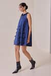 Needleten_Blue Taffeta, Cotton Applique, Cut Work, Sequins Ruffled Floral Short Dress _at_Aza_Fashions