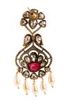 Nazaakat By Samara Singh_Red Faux Diamonds, Pearls Embellished Floral Earrings _at_Aza_Fashions