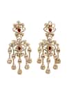 Shop_Nazaakat By Samara Singh_Red Stones, Tassels Embellished Drop Earrings _Online_at_Aza_Fashions