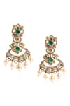 Shop_Nazaakat By Samara Singh_Green Stones, Pearls Embellished Dangling Earrings _at_Aza_Fashions