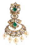 Shop_Nazaakat By Samara Singh_Green Stones, Pearls Embellished Dangling Earrings _Online_at_Aza_Fashions