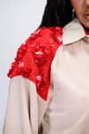 Buy_The Dramebaaz CO_Off White Georgette Sequins Collared, Vanilla Vogue Poppy Print Bomber Jacket _Online_at_Aza_Fashions