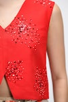 Buy_The Dramebaaz CO_Red Georgette Sequins, Beads V-neck Ruby Embroidered Top _Online_at_Aza_Fashions