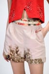 Buy_The Dramebaaz CO_Off White Georgette Studs Gildora Botanical Watercolor Print Shorts _Online_at_Aza_Fashions