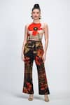 Buy_The Dramebaaz CO_Off White Georgette Sequins, Beads, Espresso Crop Top And High-waisted Trouser Set _at_Aza_Fashions