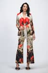Shop_The Dramebaaz CO_Off White Lycra Embroidery, Modista Floral Print Blazer And Trouser Co-ord Set _Online_at_Aza_Fashions