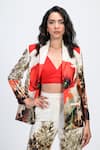 Buy_The Dramebaaz CO_Off White Lycra Embroidery, Modista Floral Print Blazer And Trouser Co-ord Set 