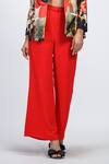 The Dramebaaz CO_Off White Lycra, Georgette Crimson Modista Floral Print Blazer And Trouser Set _Online_at_Aza_Fashions