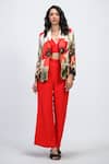 Buy_The Dramebaaz CO_Off White Lycra, Georgette Crimson Modista Floral Print Blazer And Trouser Set _at_Aza_Fashions