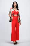 Buy_The Dramebaaz CO_Off White Lycra, Georgette Crimson Modista Floral Print Blazer And Trouser Set _Online_at_Aza_Fashions