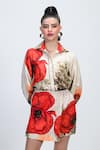 Buy_The Dramebaaz CO_Off White Georgette Patchwork, Sequins, Beads Collared Petal Poise Floral Shirt _at_Aza_Fashions