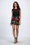 The Dramebaaz CO_Black Velvet Beads, Sequins Noir Luxe Floral Print Shorts _Online_at_Aza_Fashions