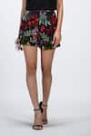 Buy_The Dramebaaz CO_Black Velvet Beads, Sequins Noir Luxe Floral Print Shorts _Online_at_Aza_Fashions