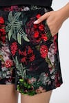 Shop_The Dramebaaz CO_Black Velvet Beads, Sequins Noir Luxe Floral Print Shorts _Online_at_Aza_Fashions