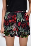 The Dramebaaz CO_Black Velvet Beads, Sequins Noir Luxe Floral Print Shorts _at_Aza_Fashions